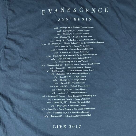 EVANESCENCE AMY LEE Synthesis Tour 2017 Black Long Sleeve Shirt Men Sz 2XL - Picture 4 of 5